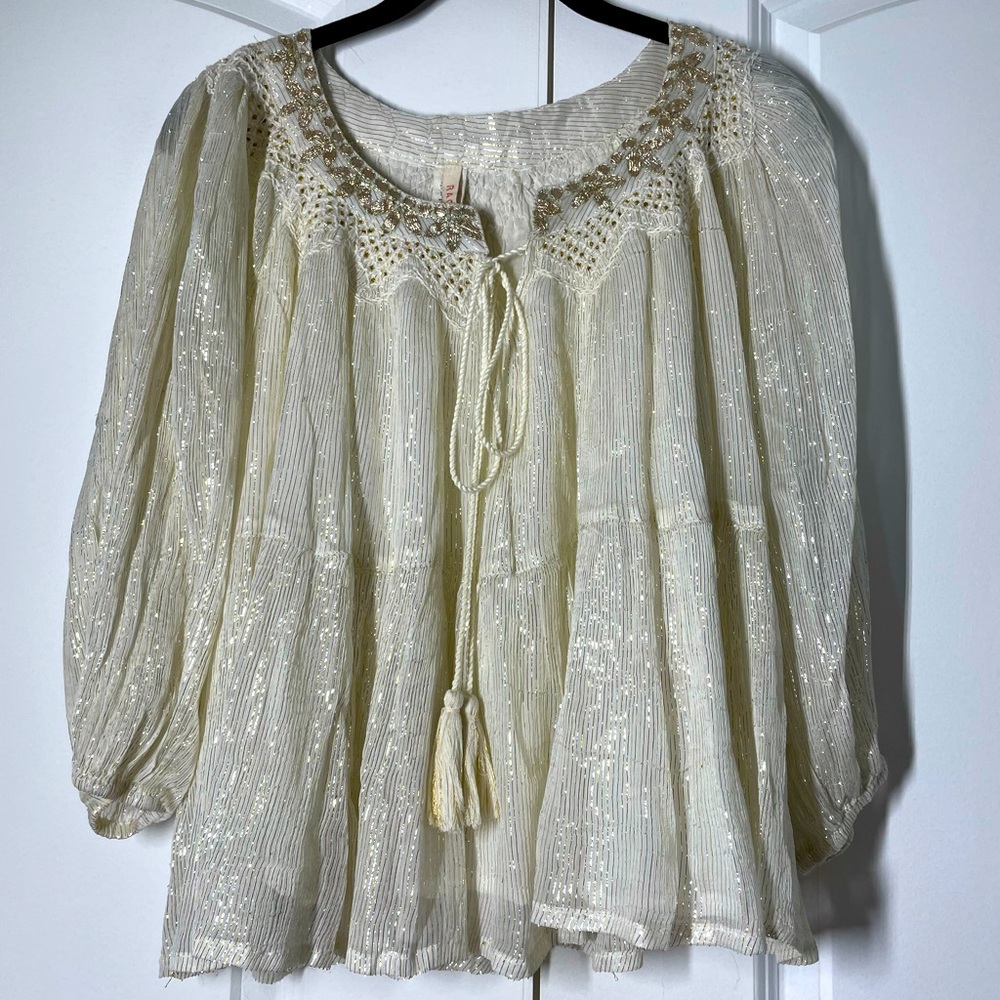 Anthropology RAGA Madi Shimmer Lined Peasant Top S - Picture 5 of 9